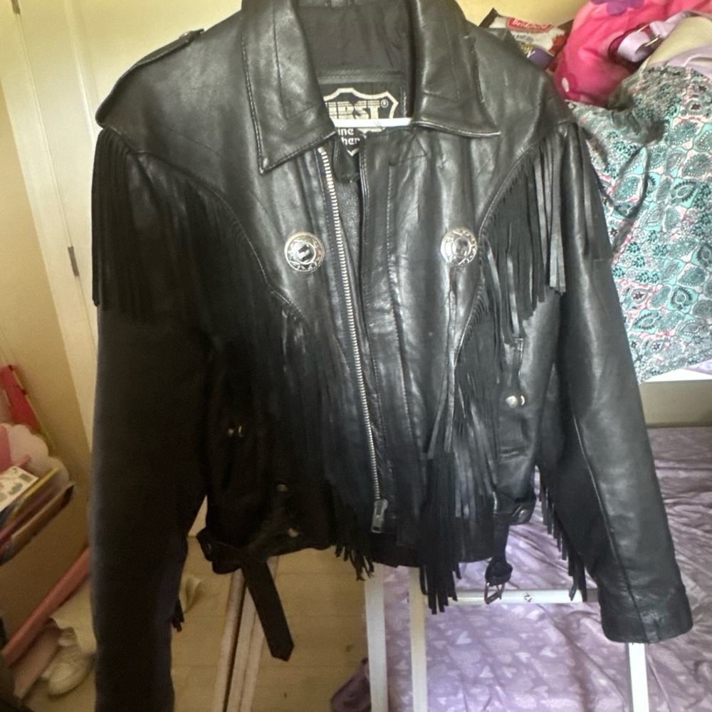 Black Leather Fringe Jacket